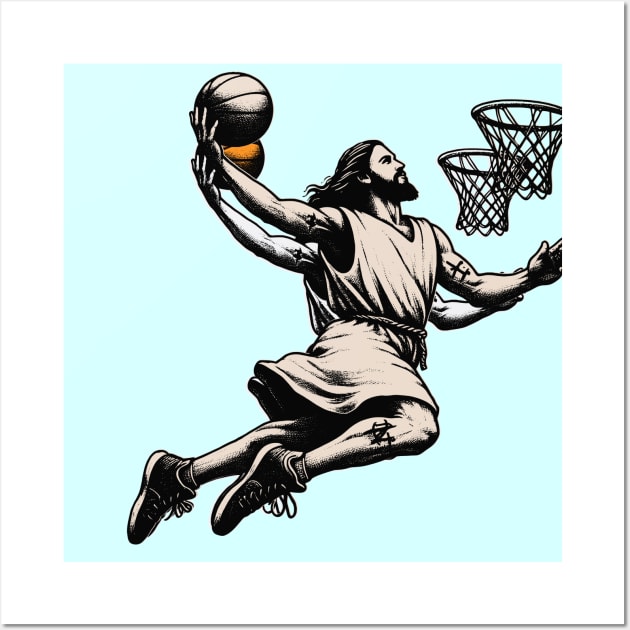 Funny Jesus Basketball Dunk Wall Art by mieeewoArt